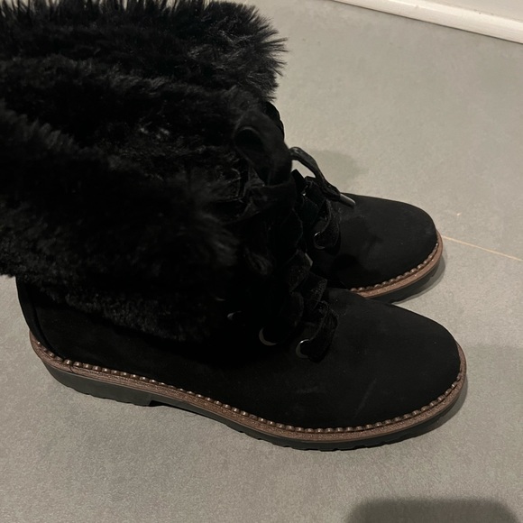 Esprit Shoes Esprit Black Tie Up Boots With Faux Fur Poshmark